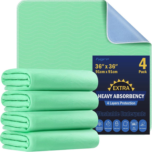 4 Pack 36” X 36” Extra Heavy Absorbency Washable Underpads, Waterproof Quick Drying Nursing Pads Incontinence Bed Pads, Reusable Washable Pee Pads for Dogs, Diaper Changing & Adults