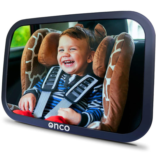 Baby Car Mirror Rear Facing - Double Award-Winning Convex Car Mirror for Baby, 100% Shatterproof & Shakeproof with 360° Rotation, Newborn Essentials (9.6 X 6.9 In)