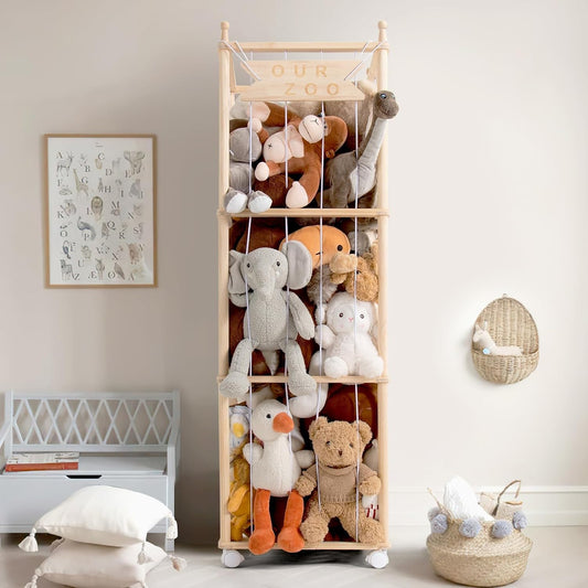 Stuffed Animal Storage, Wood Stuffed Animal Zoo Storage,Space save Toy Organizer, Extra Large Capacity Plush Toy Cage,Stuffed Animal Holder,Gift for Nursery Playroom Kidroom Bedroom-54 Inch