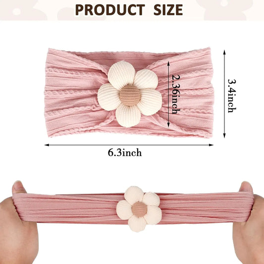 3 Pcs Baby Flower Headbands Baby Girls Nylon Headband Soft Hairbands Hair Accessories for Newborn Infant Toddler Kids (Beige Pink Khaki)