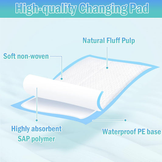 100 Pack Disposable Changing Pads Baby Disposable Underpads Waterproof Diaper Changing Pad Breathable Underpads Bed Table Protector Mat, 17 Inches X 13 Inches