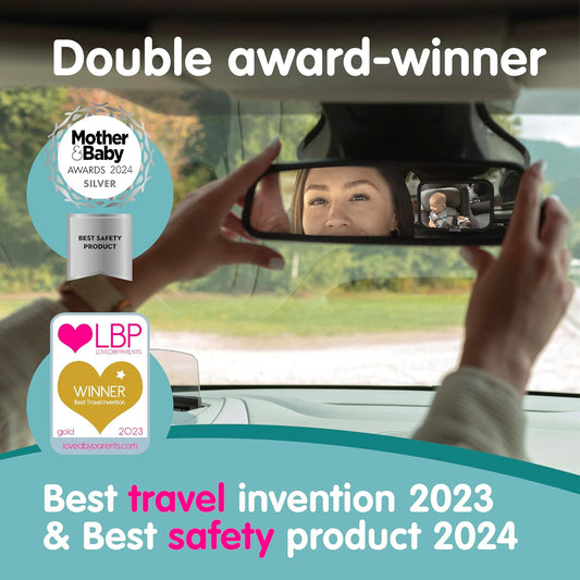 Baby Car Mirror Rear Facing - Double Award-Winning Convex Car Mirror for Baby, 100% Shatterproof & Shakeproof with 360° Rotation, Newborn Essentials (9.6 X 6.9 In)