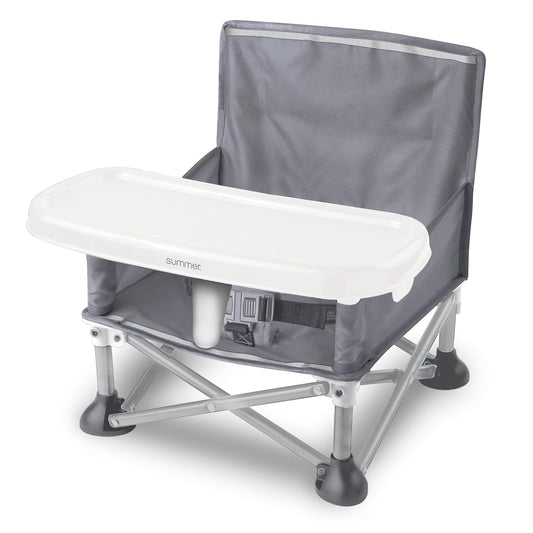 Summer by  Pop 'N Sit Portable Booster Chair, Floor Seat, Indoor/Outdoor Use, Compact Fold, Grey, 6 Mos - 3 Yrs