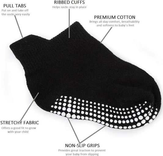 Baby Non Slip Grip Ankle Socks with Non Skid Soles for Infants Toddlers Kids Boys Girls