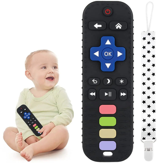 Baby Teether Toy Chew Toy for Babies 3-24 Months TV Remote Control Shape Teething Relief Baby Toys for Infants (Black)