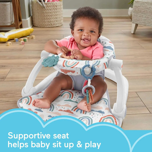 Portable Baby Chair Sit-Me-Up Floor Seat with Developmental Toys & Machine Washable Seat Pad, Rainbow Sprinkles