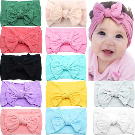 Super Stretchy Soft Knot Headbands with Hair Bows Head Wrap Hair Accessories for Newborn Baby Girls Infant Toddlers Kids