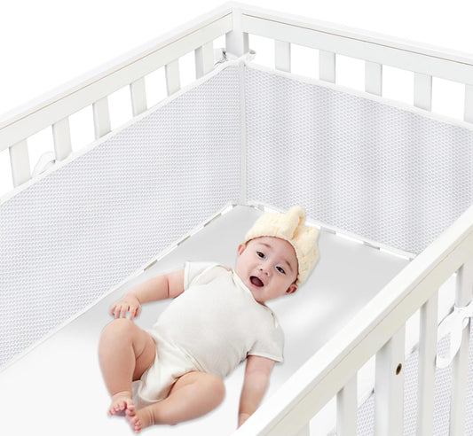 2 in 1 Ventilated Mesh Liner for Full-Size Cribs, Long Mesh (Size Covers 3 or 4 Sides) (Star Rainbow) (White-01)