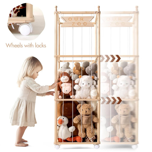 Stuffed Animal Storage, Wood Stuffed Animal Zoo Storage,Space save Toy Organizer, Extra Large Capacity Plush Toy Cage,Stuffed Animal Holder,Gift for Nursery Playroom Kidroom Bedroom-54 Inch